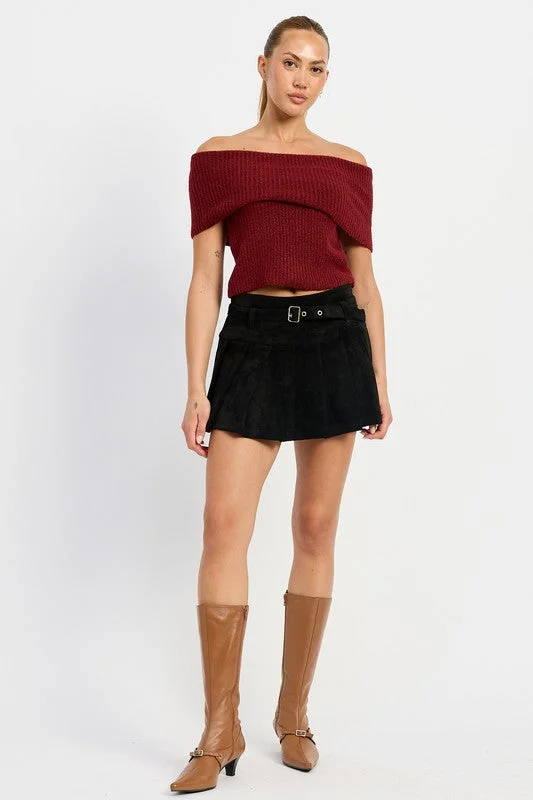 Final Clearance Hot Girl Rebel Pleated Suede Skort In Black