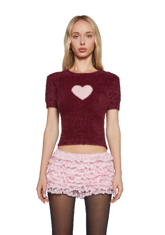 Stylish Looks Love Letters Heart Sweater - Red