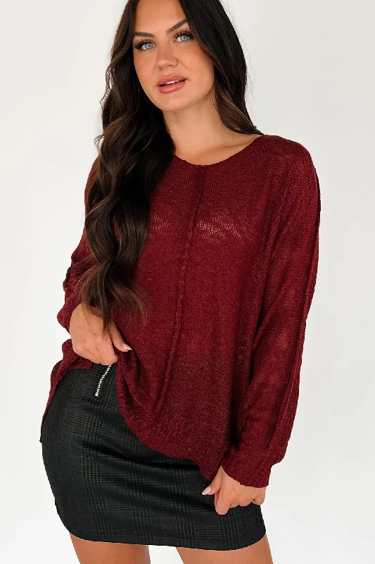 Trend Setting Wardrobe Boyer Lightweight Sweater Top (Burgundy)