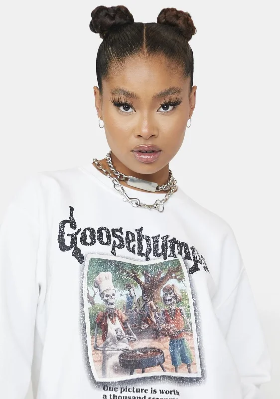 Graceful Drape Goosebumps Say Cheese And Die Crewneck Sweater