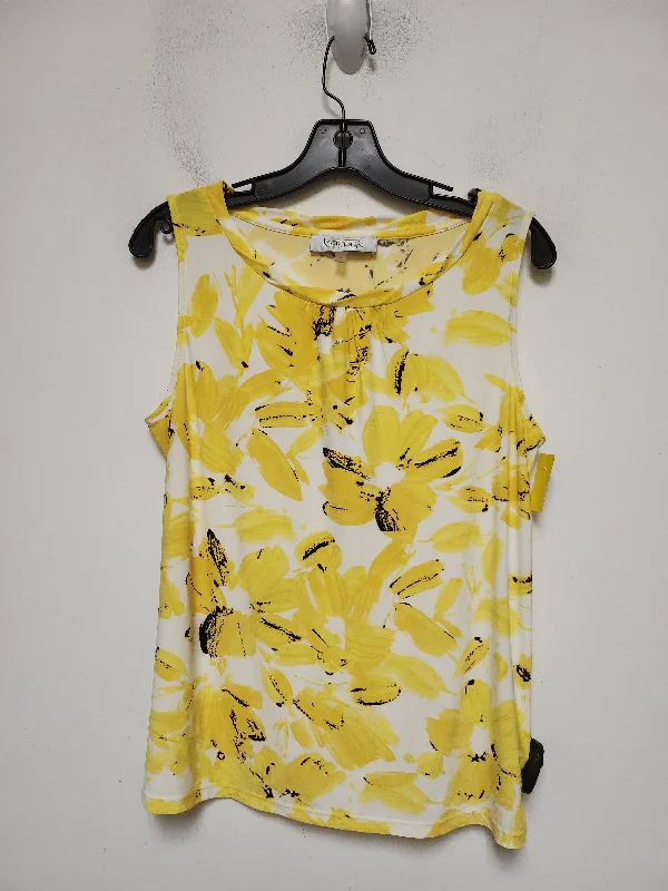 Top Sleeveless By Kasper In White & Yellow, Size: S