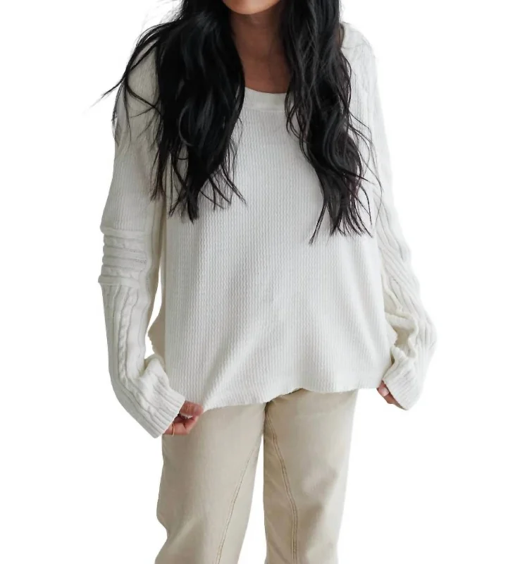 Massive Savings Swinging Cable Cuff Sweater In Ivory Combo