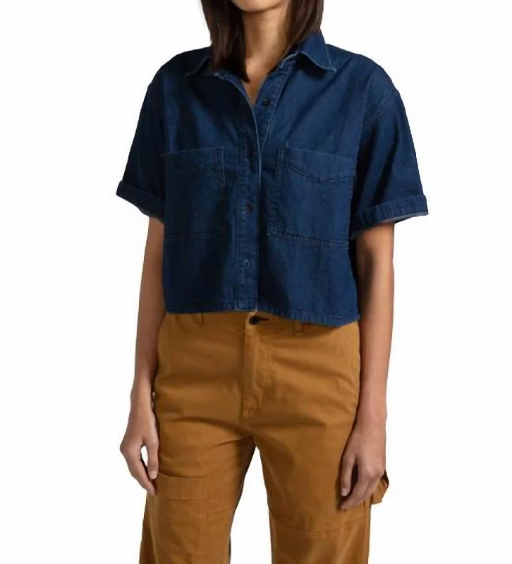 Spring Fashion Short Sleeves Denim Shirt In Bruiser