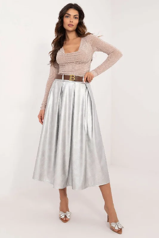 Feminine Allure Italy Moda Faux Leather A-Line Midi Skirt