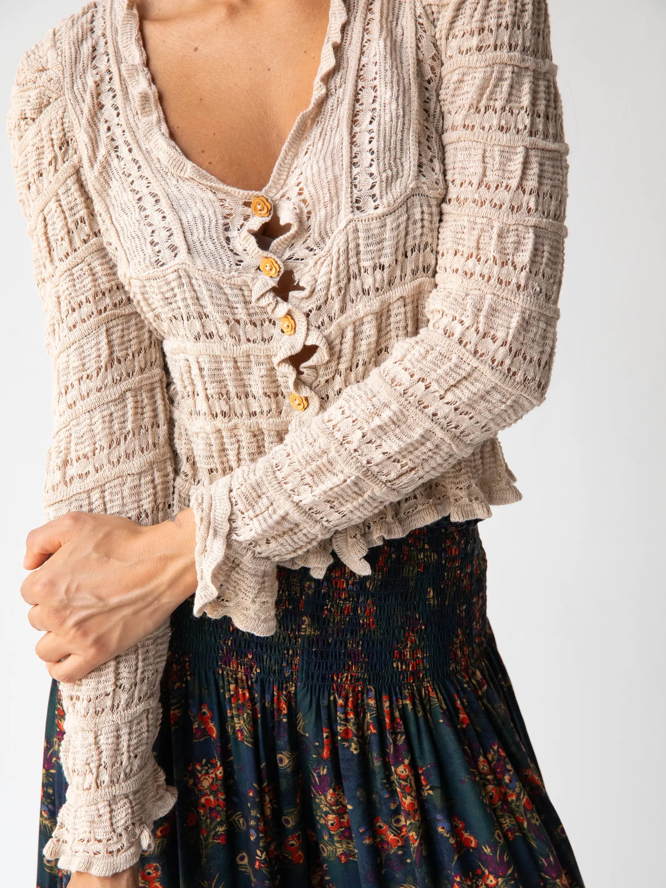 Valentine's Special Juliet Ruffle Sweater Top - Cream