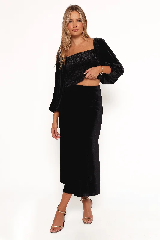 Trend Alert Raelynn Velvet Midi Skirt - Black