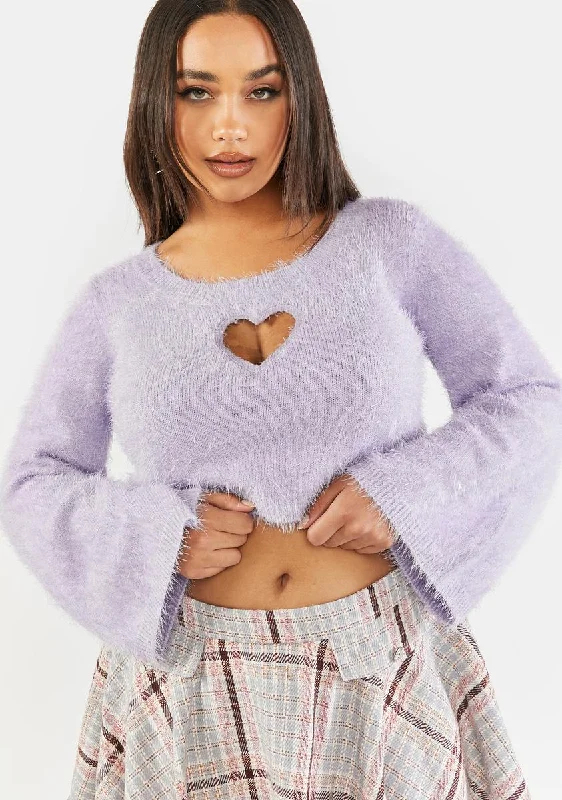 Premium Style Sayin' Oh No Way Heart Cutout Sweater