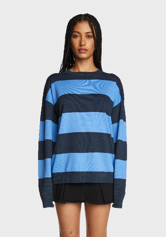 Luxe Women's Apparel Logan Light Knit Oversized Sweater - Blue