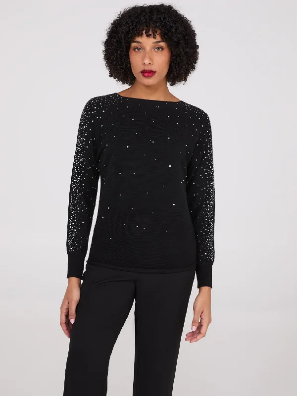 Trend Alert Boat Neck Embellished Sweater