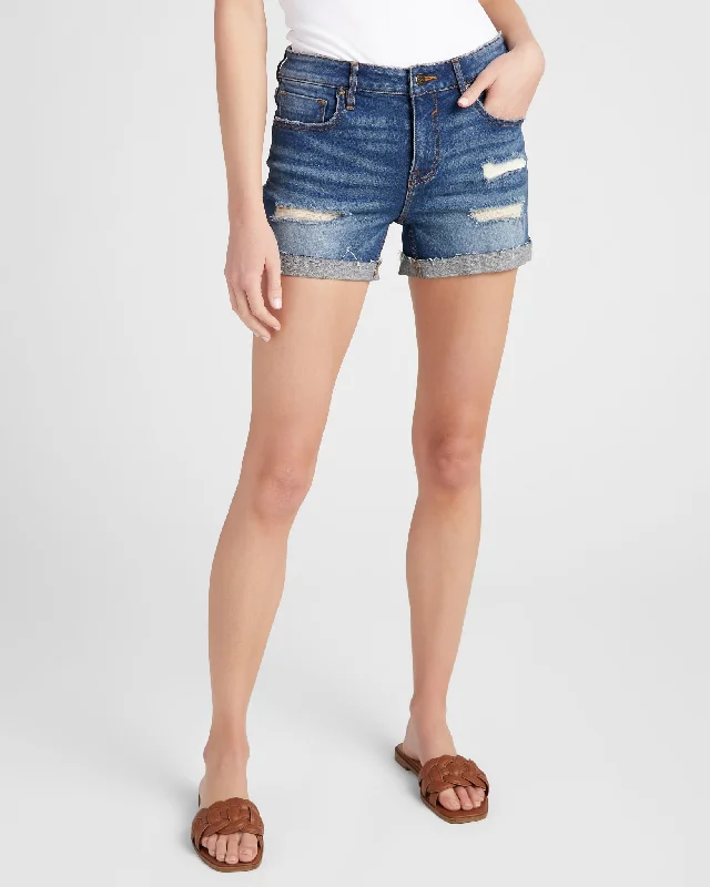 Relaxed Style Marley Mid Rise Roll Cuff Short with Frayed Hem