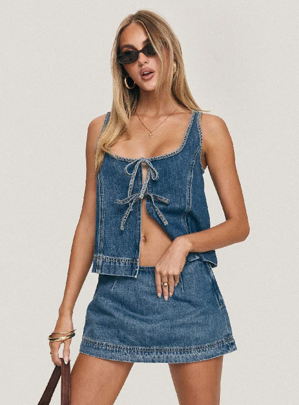 Relaxed Style Stefenie Denim Skort Mid Wash