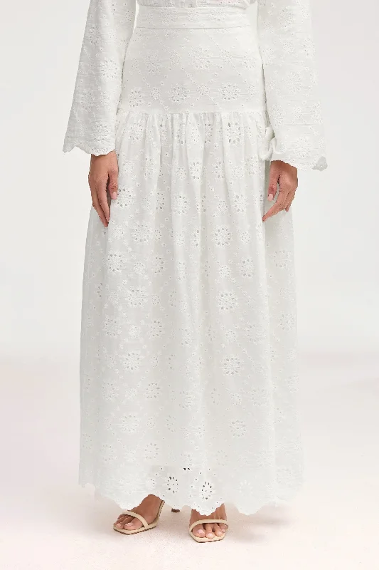 Style Streetwear Halima White Eyelet Maxi Skirt