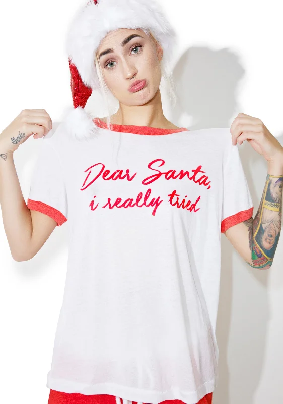 Classic Women's Fashion Dear Santa Vintage Ringer Tee