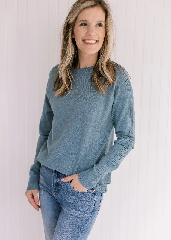 Stylish Spring Fashion Glacier Blue Crew Neck Sweater