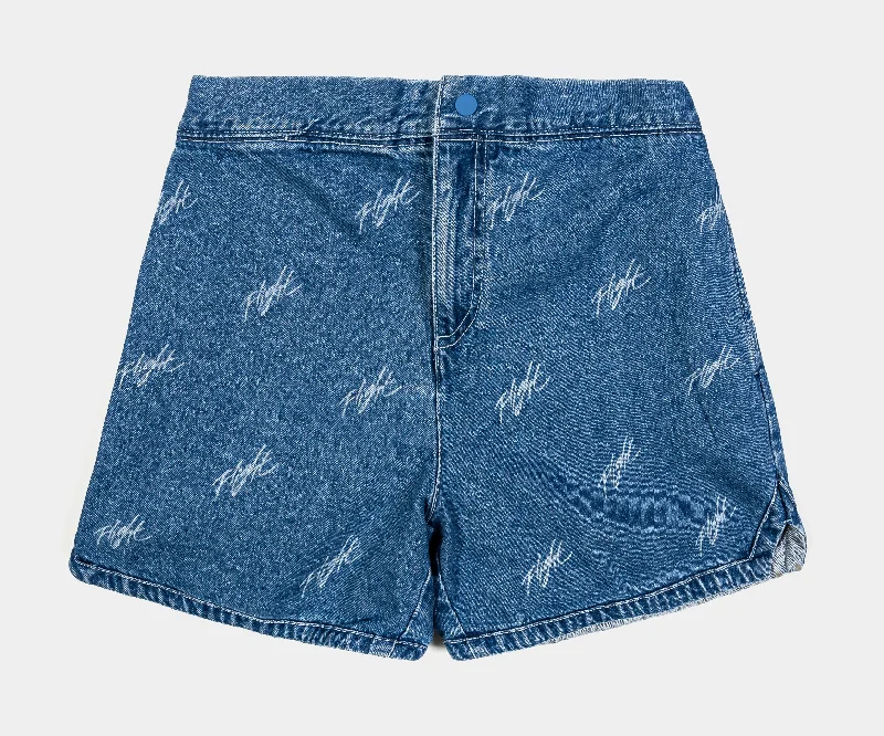 Hot Styles Flight All Over Print Denim Womens Shorts (Blue)