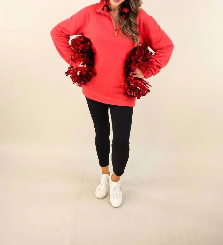 Feminine Flow Miley Quarter Zip Sweater In Red