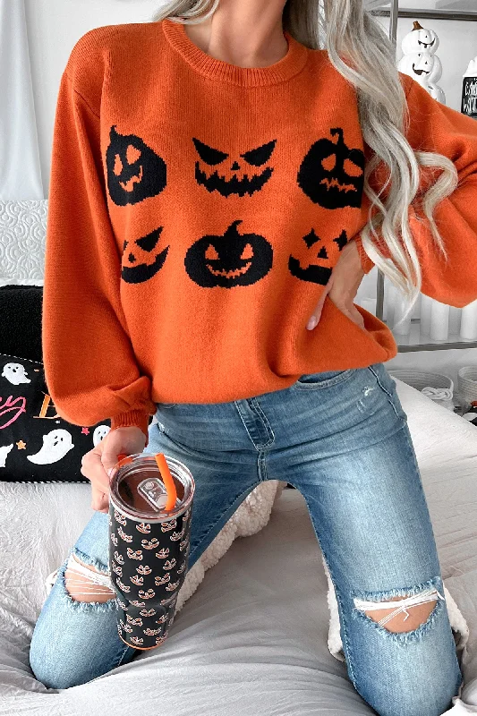 Style Versatile Women's Collection Carvin' Pumpkins Knit Halloween Sweater (Pumpkin)