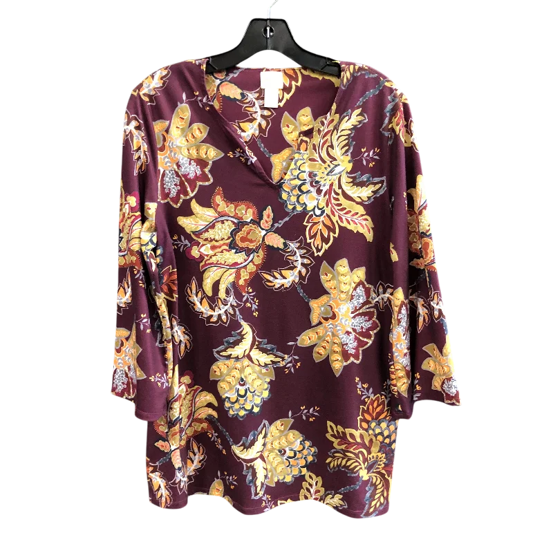 Top 3/4 Sleeve By Chicos In Purple, Size: M