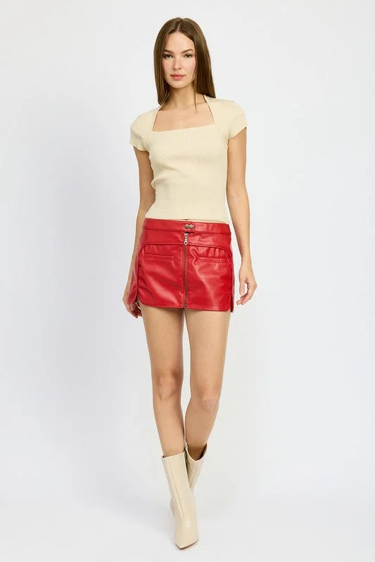 Holiday Sale Hot Girl Daria Faux Leather Moto Mini Skirt