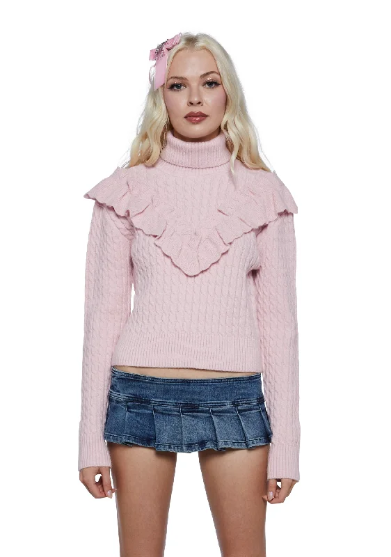 Comfort First Women's Fashion Pastel Ambitions Cable Knit Sweater - Pink