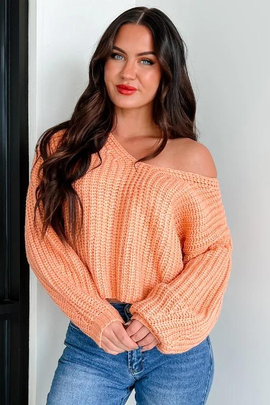 Everyday Basics The World Is Yours Chunky V-Neck Sweater (Apricot Orange)