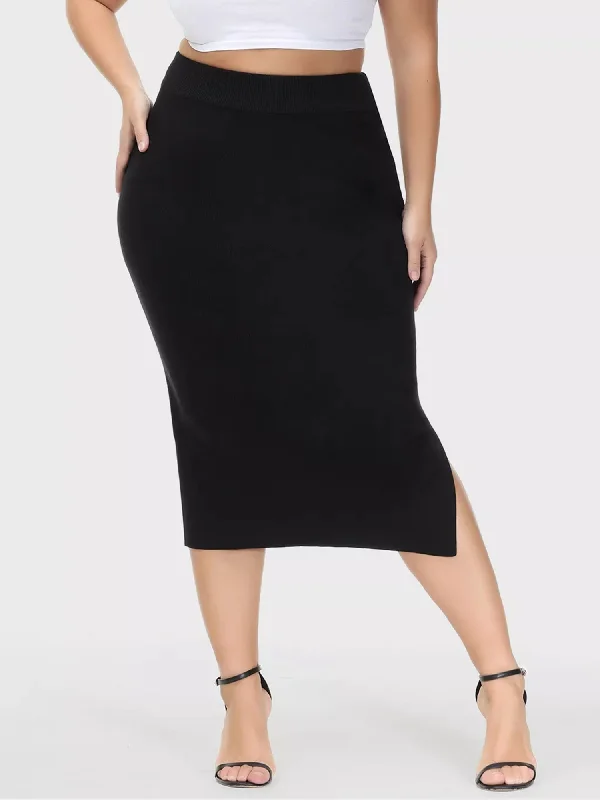 Trendy Threads Midsize High-Waisted Slit Hip-Wrap Midi Skirt