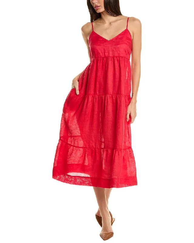 Stylish Savings Johnny Was V-Neck Tiered Linen Midi Dress