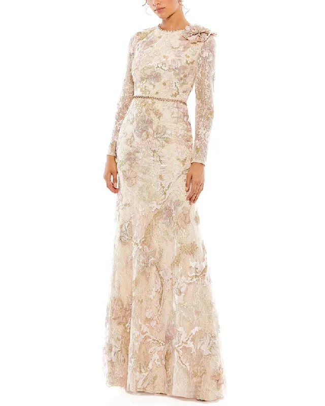 Crazy Discounts, Hurry Up Mac Duggal Floral Embroidered Lace Trumpet Gown