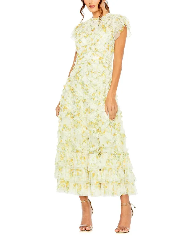 Huge Discounts This Week Mac Duggal High Neck Ruffle Cap Sleeve Floral Dress