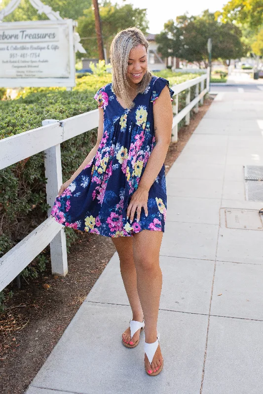 Trend Setting Wardrobe Navy Blooms Summer Dress