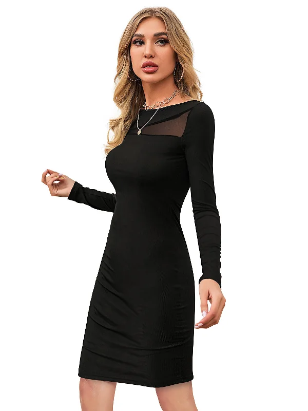 Effortless Everyday Wear Odette Black Bodycon Knit Fabric For Women