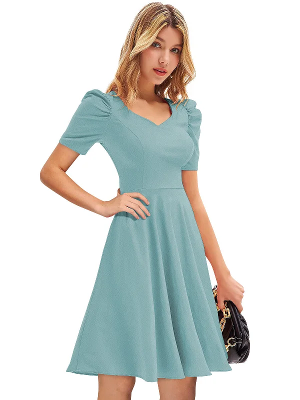 All Season Fashion Collection Odette Light Blue Knit Fabric Skater Dress For Women