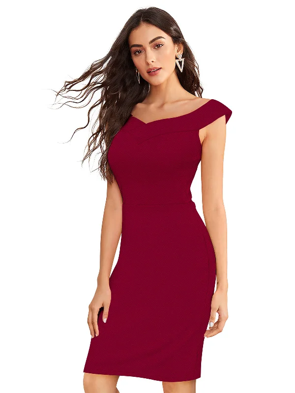 Special Offer For You Odette Maroon Knit Fabric Bodycon For Women