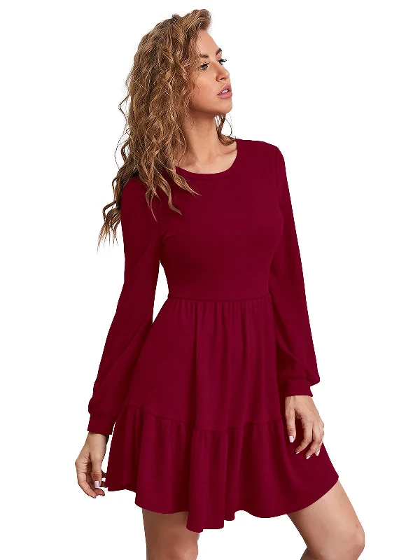 The Latest Trends Odette Maroon Skater Knit Fabric Dress For Women