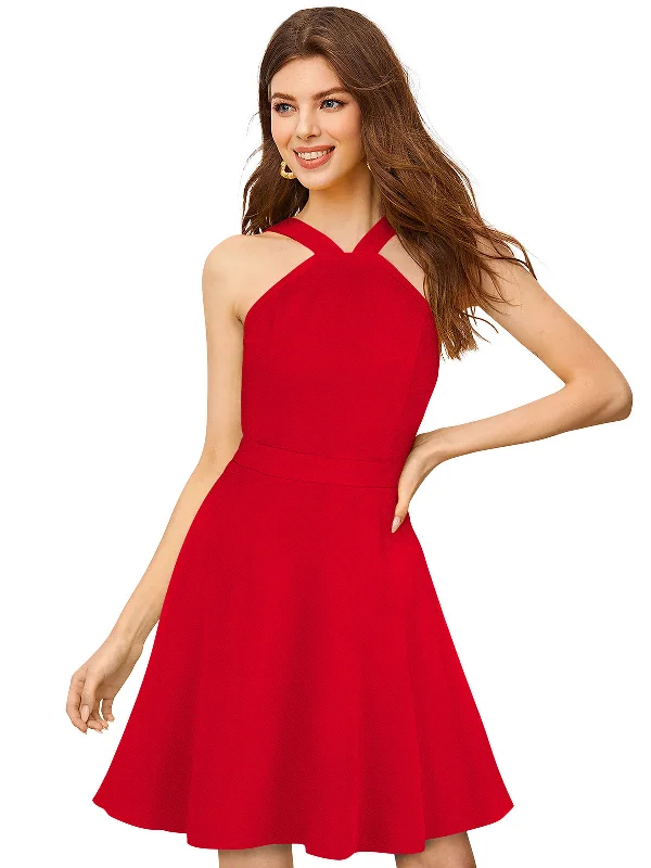 New Styles Just In Odette Red Skater Knit Fabric Dress For Women