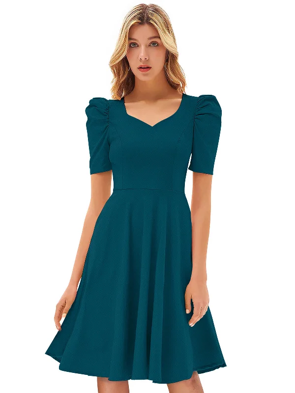 The Epitome Of Modern Women's Fashion Odette Teal  Skater Knit Fabric Dress For Women