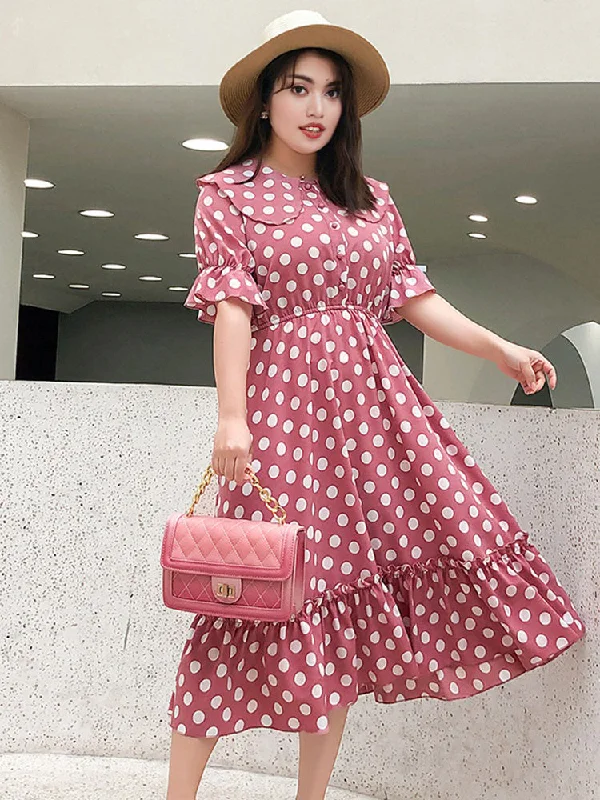 Women's Fashion Hotspots Plus size Polka Dots Chiffon Dress