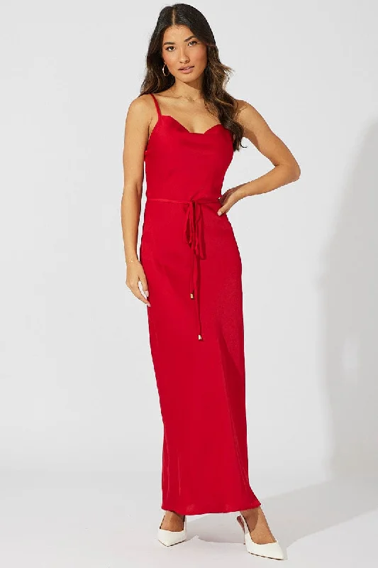 Catch Every Fashion Trend Red Maxi Dress Cowl Neck Satin