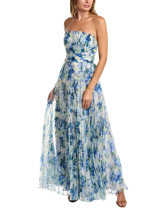 Trendy Women's Collection Theia Pleated Organza Ruffle Gown