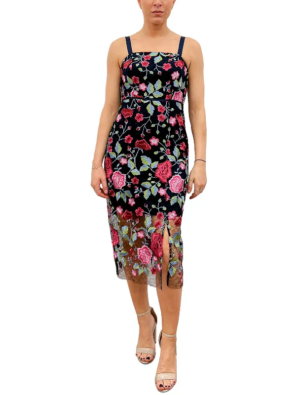 Daily Deals Womens Embroidered Mid-Calf Midi Dress