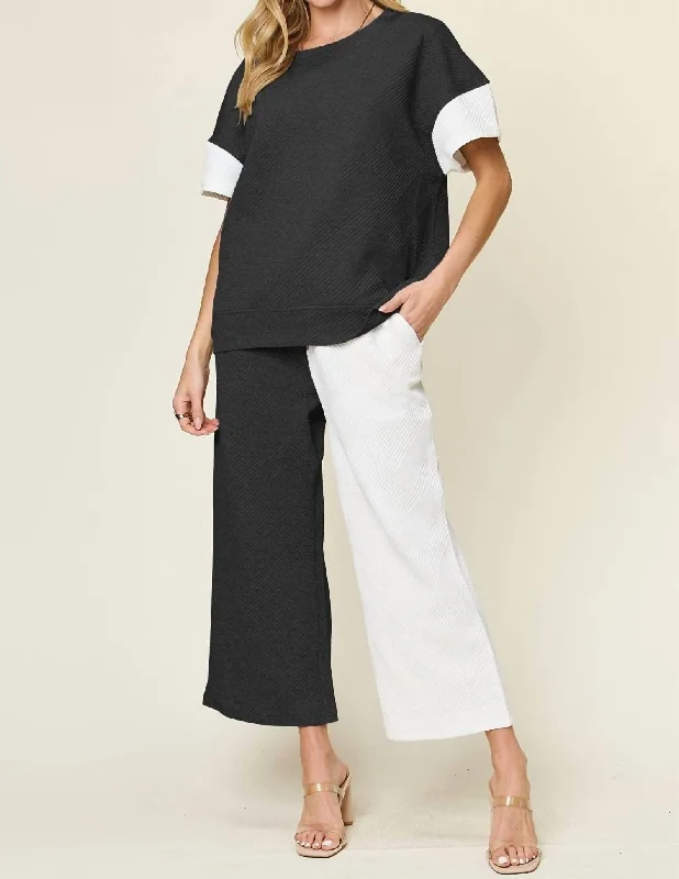 Your Timeless Wardrobe Awaits Chic Textured T-Shirt & Pants Set In White