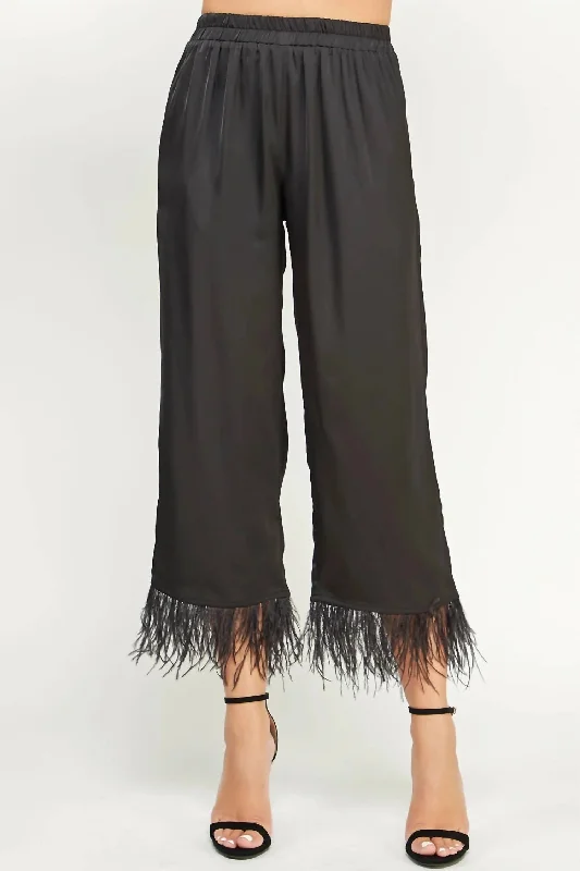 Trendsetter's Closet Foncy Feather Trim Pants In Black