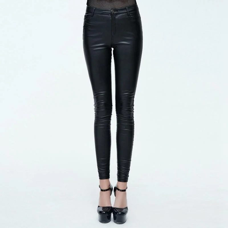 Don't Miss Out Women's Goth Leather Low Rise Pants With Skull Button