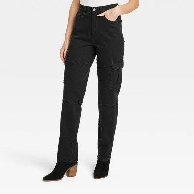 Trendy Aesthetics New - Women's High-Rise 90's Straight Cargo Jeans - Universal Thread Black 2