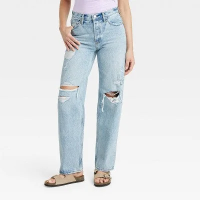 Crazy Price Slashing New - Women's Mid-Rise 90's Baggy Jeans - Universal Thread Light Wash Destroy 8