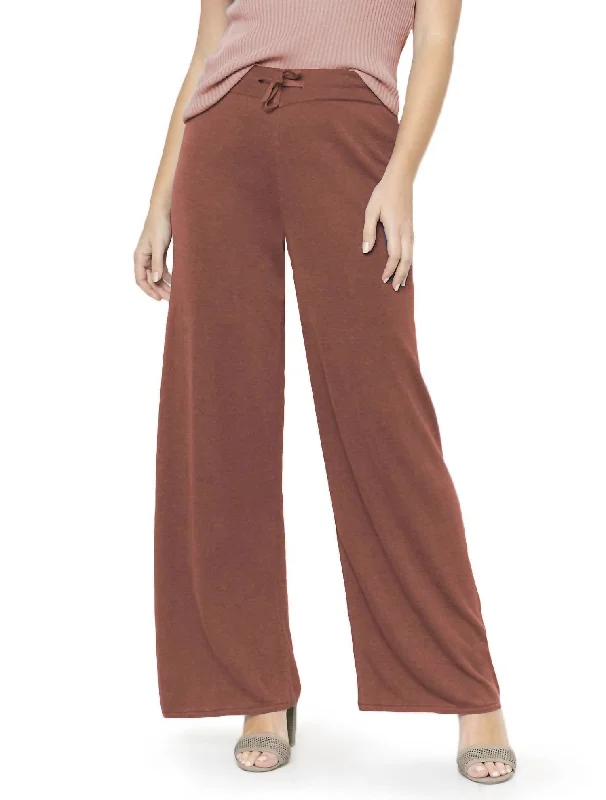 Feminine Soft - Hued Styles Wide Leg Linen Knit Pant In Bronze