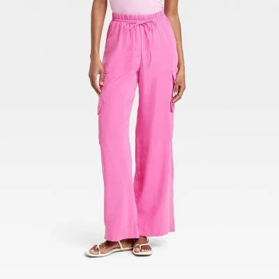 Elevated Style New - Women's High-Rise Wide Leg Cargo Pants - A New Day Hot Pink L