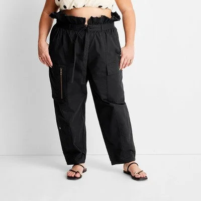 Nordic Minimalist Home Look New - Women's High-Waisted Fold Over Cargo Pants - Future Collective with Jenny K. Lopez Black 26