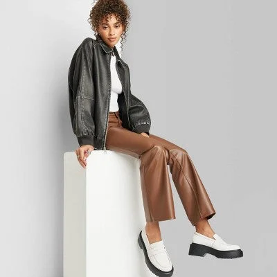 Fashion Forward, Function First New - Women's Low-Rise Faux Leather Flare Pants - Wild Fable Brown 8