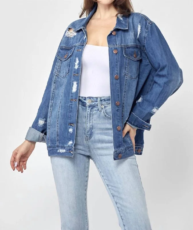 Holiday Glam 90's Distressed Jacket In Medium Blue